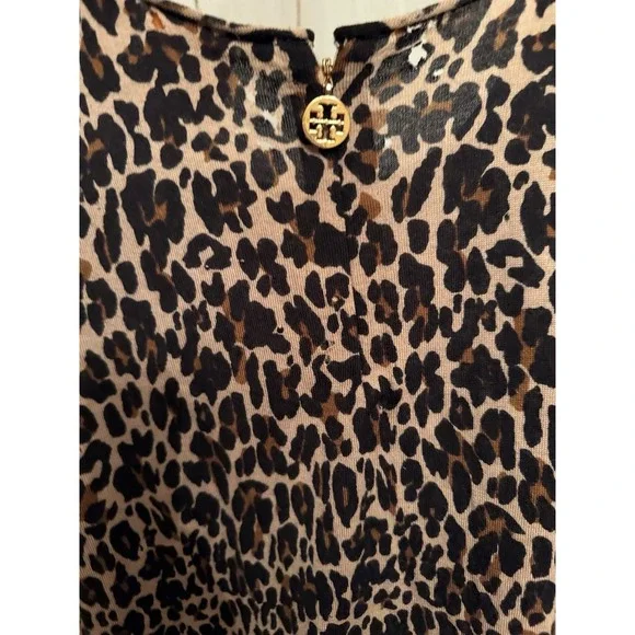 TORY BURCH LEOPARD Sleeveless Sweater Lightweight Wool W/ GOLD LOGO PULL Sz-Lg - Picture 5 of 10